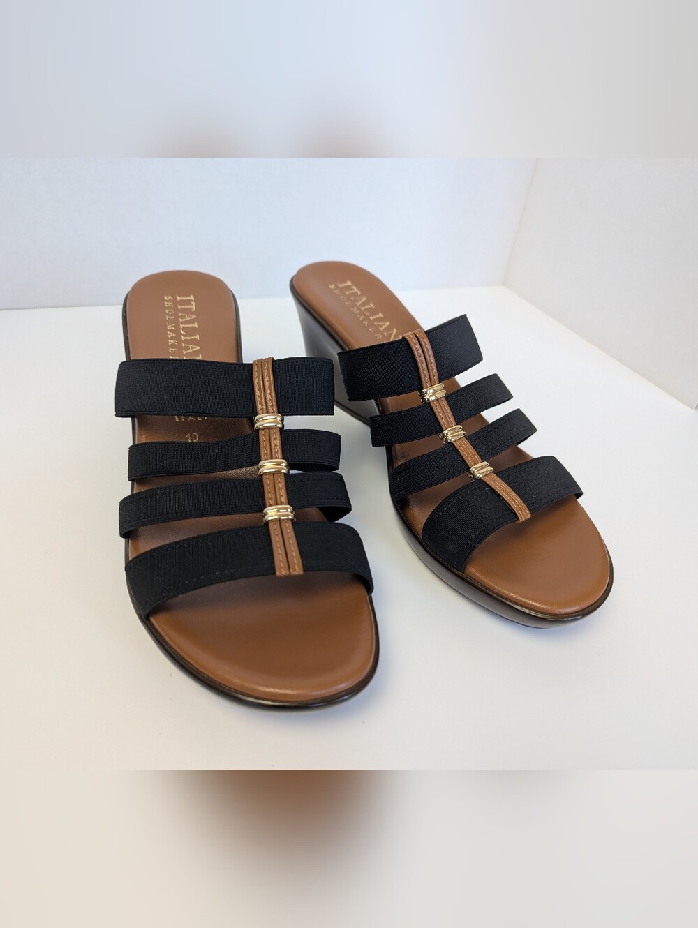 Italian Shoemakers Clover Black Elastic Wedge Sandals Size 10 - Picture 4 of 9